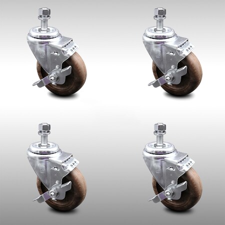 Service Caster 4 Inch SS High Temp Glass Filled Nylon 1/2 Inch Threaded Stem Caster Set Brake SCC SCC-SSTS20S414-GFNSHT-TLB-121315-4